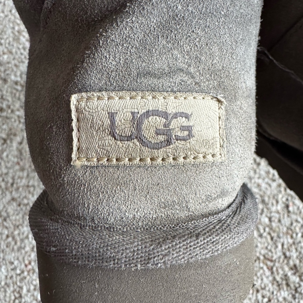 GUC Uggs Women’s Winter Gray Suede Boots with Corduroy Bows Fleece Lined Ankle - Picture 9 of 15